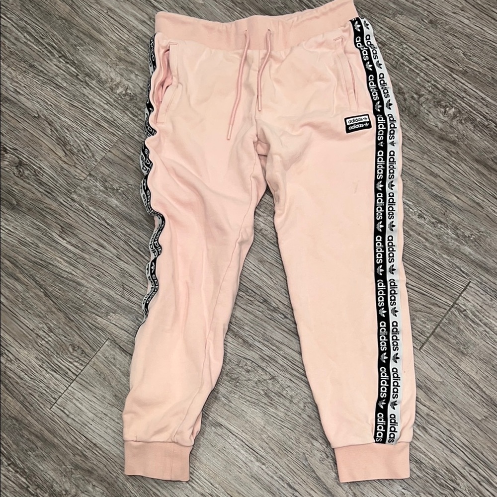 adidas Pink Track Pants with Black and White Stripes